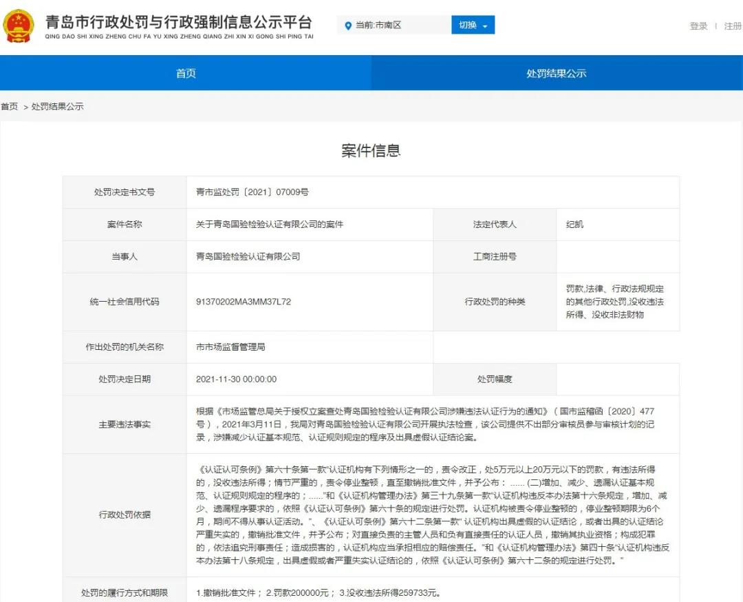企業(yè)選擇認證機構(gòu)要注意了！涉嫌出具虛假認證結(jié)論，一機構(gòu)被罰